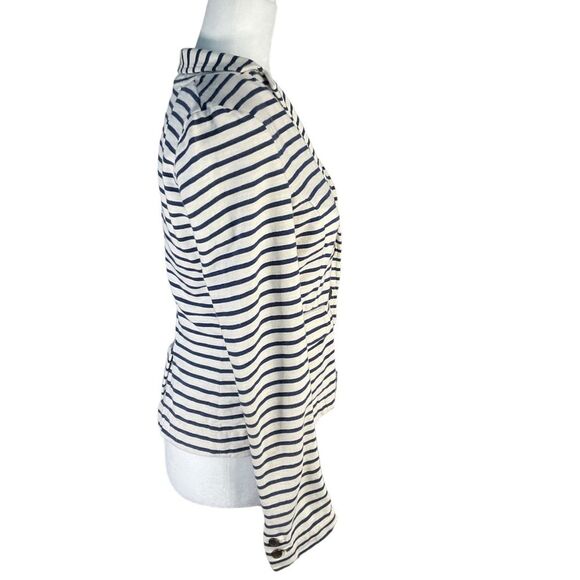 J. Crew Navy Blue Off White Nautical Maritime Striped Cotton Knit Blazer Sz XS - Picture 3 of 14